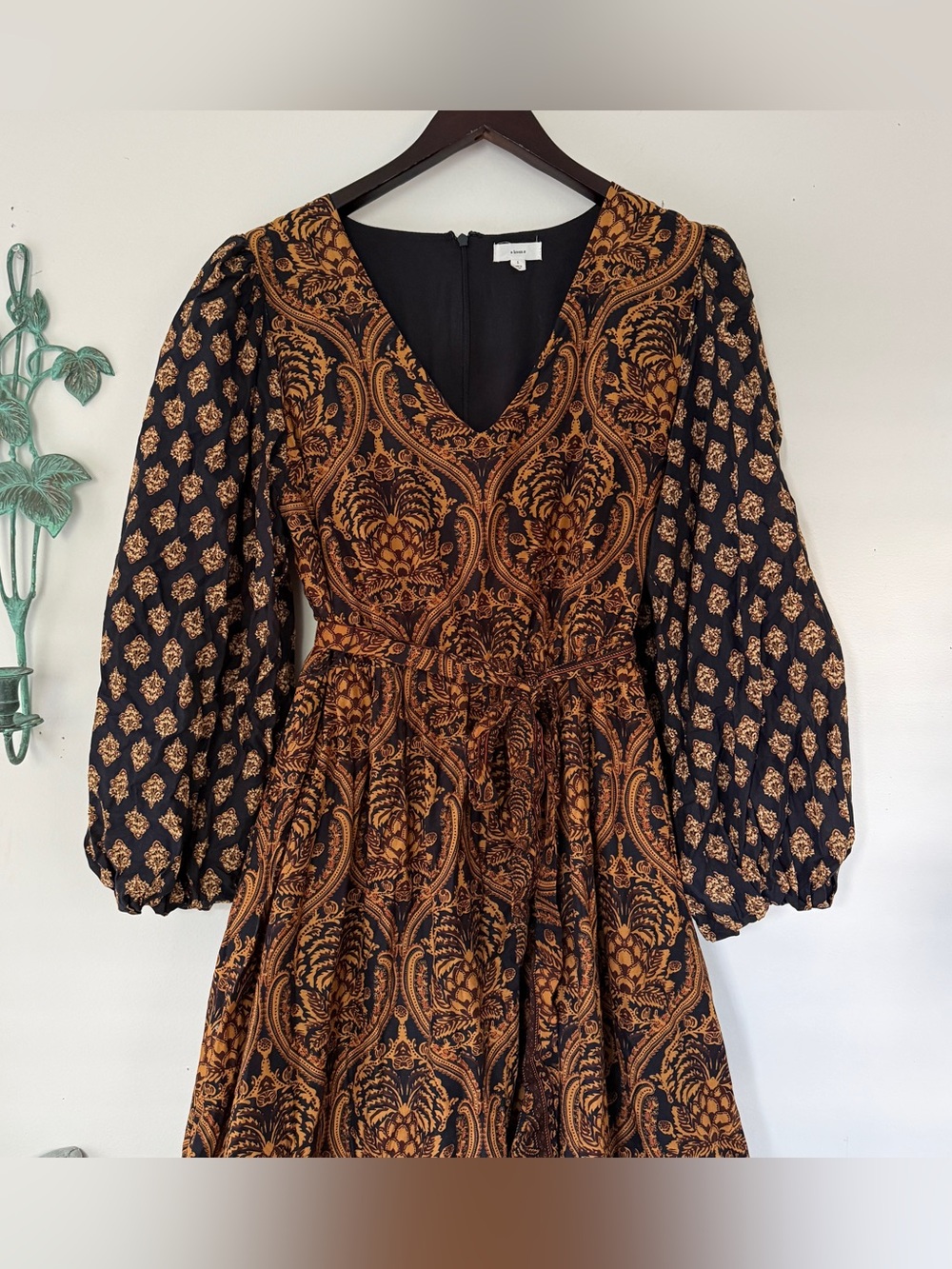 A Loves A Paisley Cotton Maxi Dress L Boho Romantic Tiered Ruffle Balloon Sleeve - Picture 3 of 12